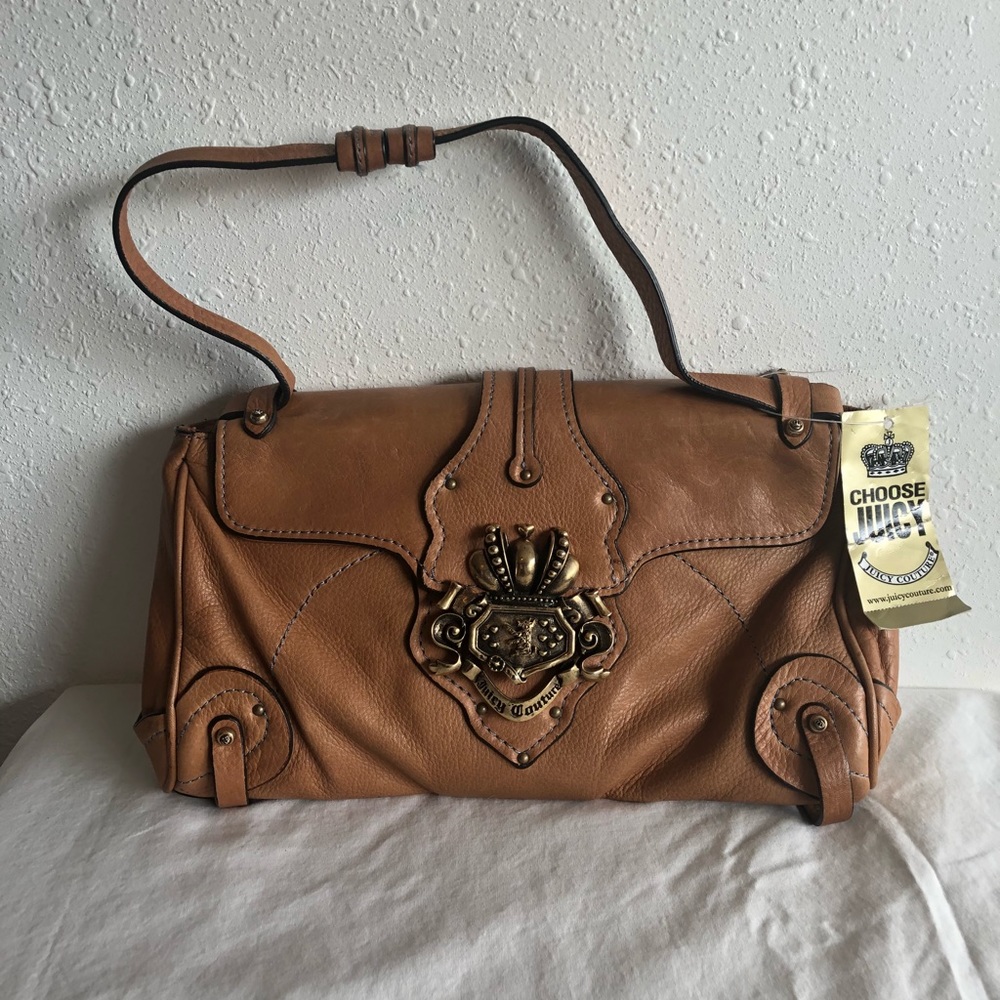 Juicy Couture Brown Leather Brass Buckle Handbag